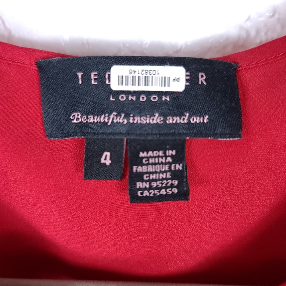 TED BAKER Red Scallop Ruffle Belted Mini Dress - Picture 3 of 9